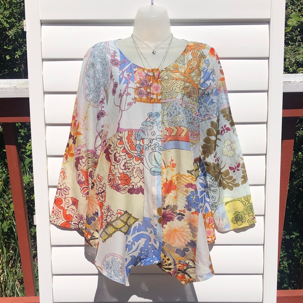 Citron Multicolor Patchwork Floral Tunic Blouse